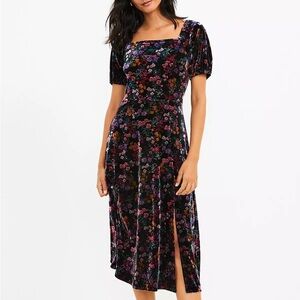 LOFT velvet Floral print dress size 4